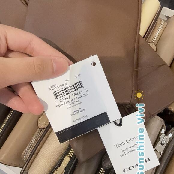 NEW COACH Men's Gloves Saddle Brown Sheep Leather Wool Lined Tech Dark Saddle - Picture 3 of 6